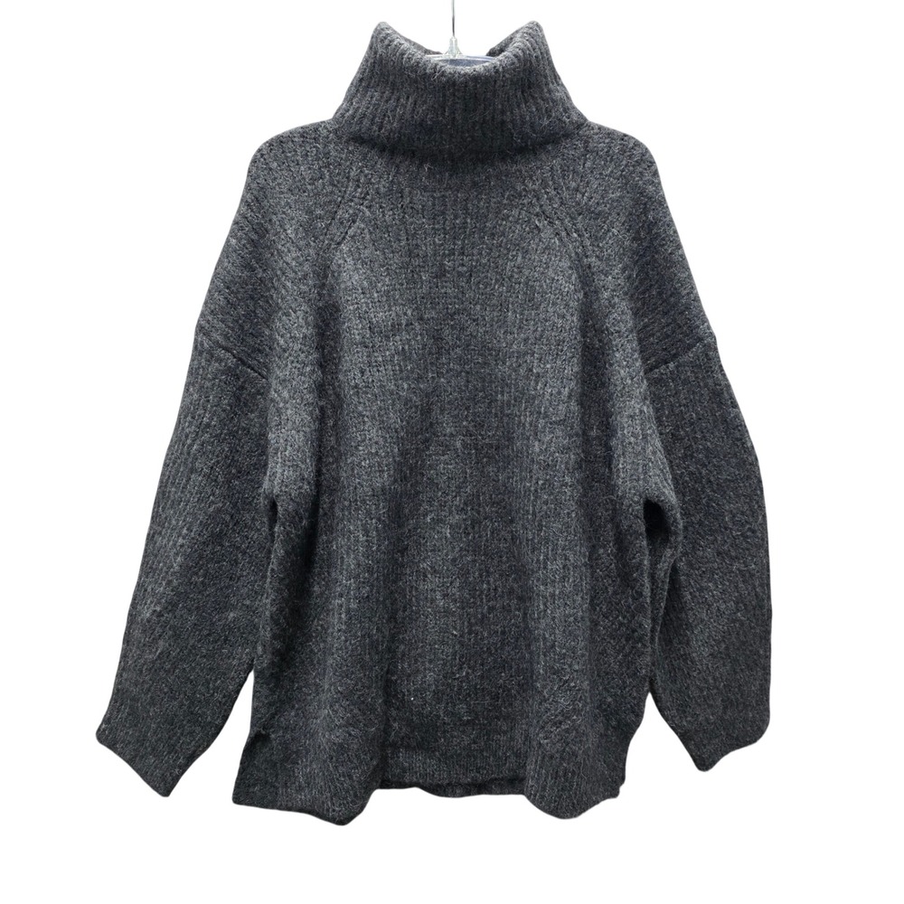 Sundance Womens Gray Ribbed Turtleneck Wool Blend Oversized Sweater Large